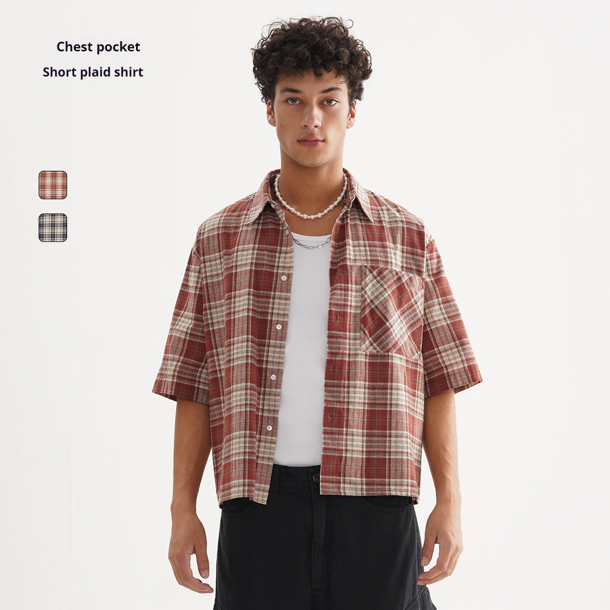 Loose Short Plaid Fashion Short Sleeve Shirt