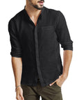 Solid Color Men's Stand-collar Linen Sleeve Shirt