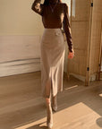 Women’s High Waist Split Pencil Skirt – Mid-Length Korean Commuter Style