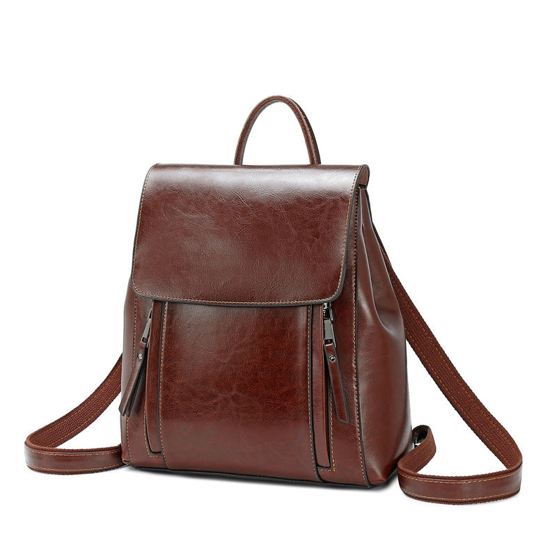 👜 Premium Leather Backpack for Women – Genuine Double-Layer Cowhide |