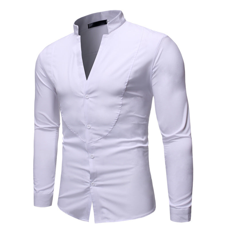 Solid Color Stand-up Collar British Style Long-sleeved Shirt