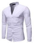 Solid Color Stand-up Collar British Style Long-sleeved Shirt