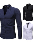 Solid Color Stand-up Collar British Style Long-sleeved Shirt