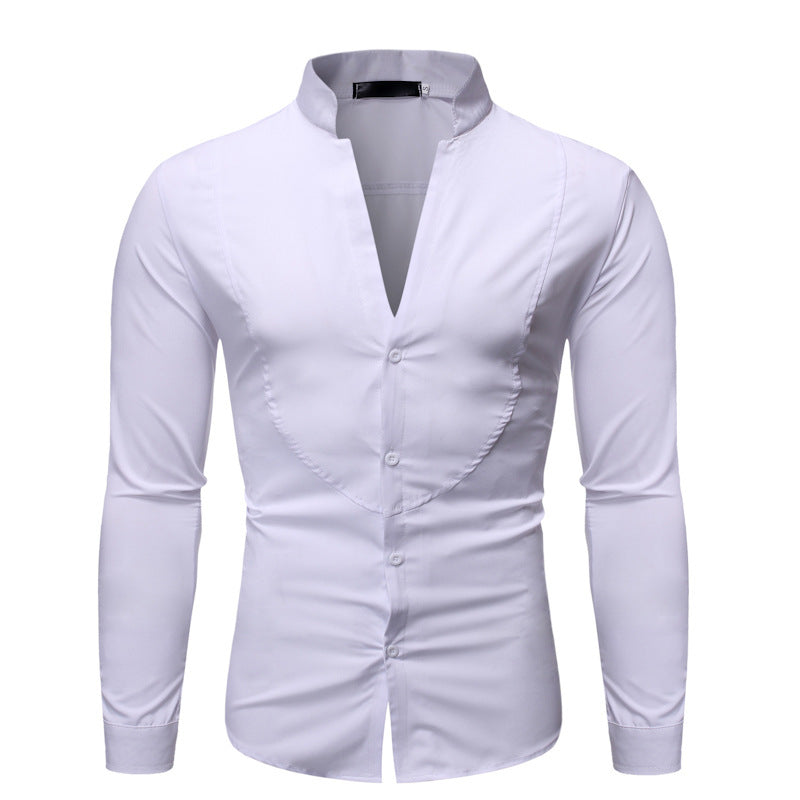 Solid Color Stand-up Collar British Style Long-sleeved Shirt