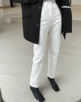 Women’s High Waist Loose Straight-Leg Pants – Street Style Fleece Nine-Length Jeans