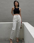 Women’s High Waist Loose Straight-Leg Pants – Street Style Fleece Nine-Length Jeans