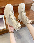 Bottes courtes creuses en maille blanche à semelle épaisse pour femmes