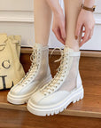 Bottes courtes creuses en maille blanche à semelle épaisse pour femmes