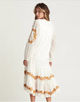 Women’s V-Neck Embroidered Loose Dress – Cotton British Style Mid-Length Skirt