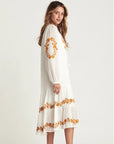 Women’s V-Neck Embroidered Loose Dress – Cotton British Style Mid-Length Skirt
