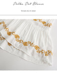 Women’s V-Neck Embroidered Loose Dress – Cotton British Style Mid-Length Skirt