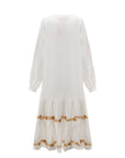 Women’s V-Neck Embroidered Loose Dress – Cotton British Style Mid-Length Skirt