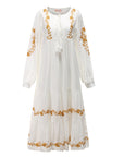Women’s V-Neck Embroidered Loose Dress – Cotton British Style Mid-Length Skirt