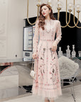 Robe brodée élégante pour femme – Robe fluide en polyester (rose) – Légère et élégante (S/M/L/XL)
