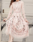 Robe brodée élégante pour femme – Robe fluide en polyester (rose) – Légère et élégante (S/M/L/XL)
