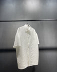 Men's White Jacquard Floral Shirt – Breathable Loose Fit Short Sleeve (All-Season Wear) – Youthful & Trendy