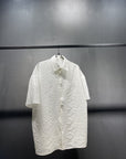Men's White Jacquard Floral Shirt – Breathable Loose Fit Short Sleeve (All-Season Wear) – Youthful & Trendy