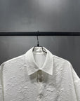 Men's White Jacquard Floral Shirt – Breathable Loose Fit Short Sleeve (All-Season Wear) – Youthful & Trendy