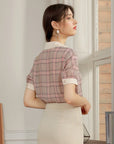 šø Women's Elegant Chiffon Plaid Shirt - Soft Pink Grid OL Commuting Blouse (S-XL)