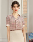 šø Women's Elegant Chiffon Plaid Shirt - Soft Pink Grid OL Commuting Blouse (S-XL)