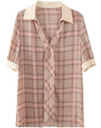 šø Women's Elegant Chiffon Plaid Shirt - Soft Pink Grid OL Commuting Blouse (S-XL)