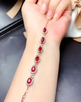 š„ Damenarmband aus natürlichem gebranntem Rubin ā Edelsteinschmuck aus RosĆ©gold und Sterlingsilber (handgefertigter Armreif mit Heilkristall)