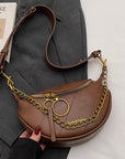Women’s Saddle Crossbody Bag – Small PU Leather Shoulder Purse with Detachable Chain Strap and Zipper Closure