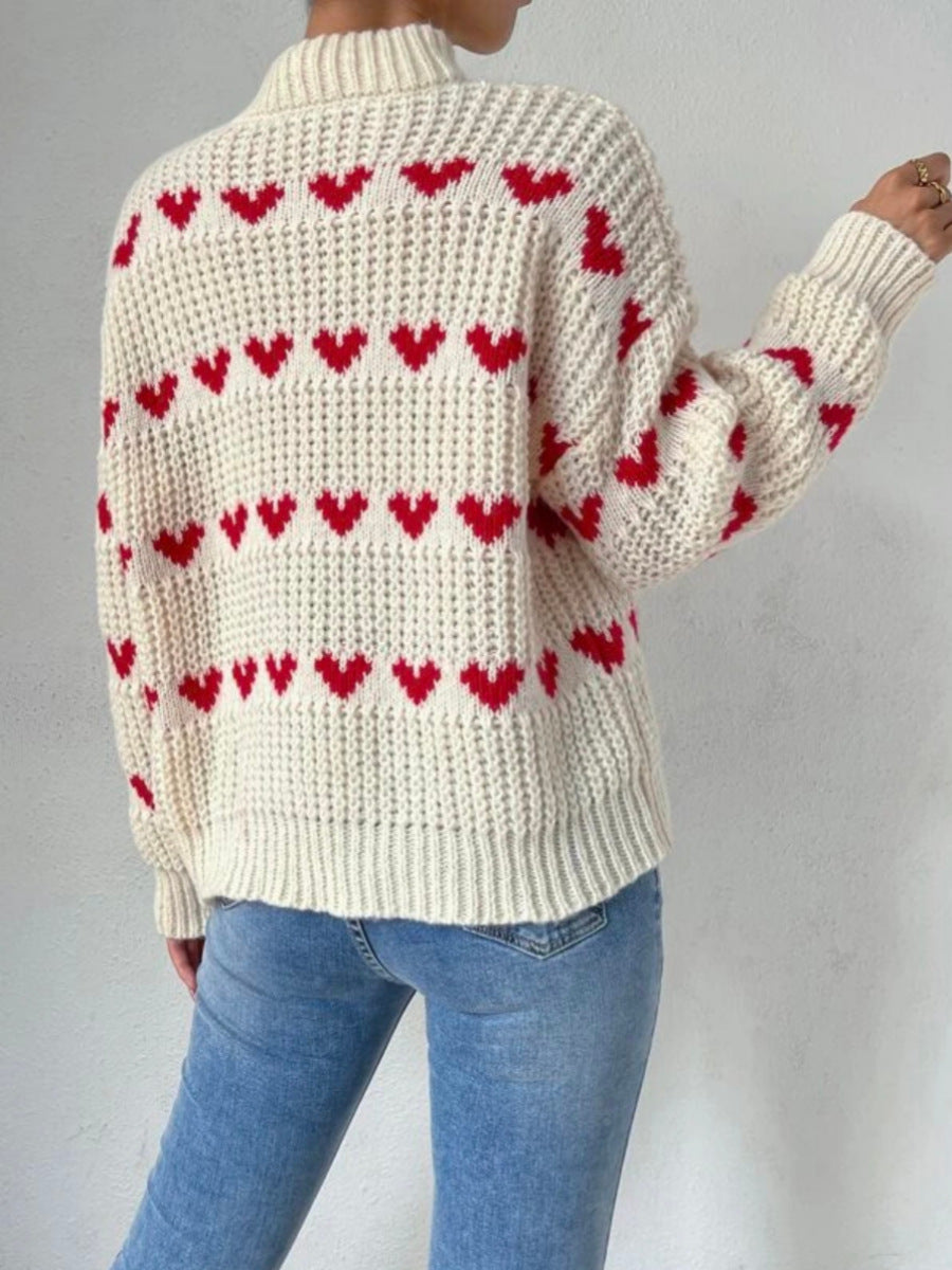 Lockerer Jacquard-Pullover mit Herzmuster