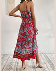 👗 Women’s Printed Sling Dress – Wine Red Asymmetric Vacation Style