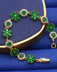 🌑 Women’s Romantic Flower Zircon Bracelet – Elegant Sparkle in Green