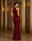 🍷 Elegant Sleeveless Sequin Fishtail Banquet Dress – Glamour in Motion