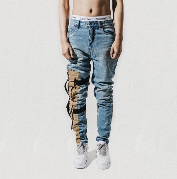 Men’s Tooling Distressed Jeans – Washed Blue Denim