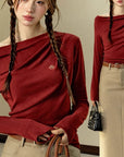 Diagonal Collar Bottoming Shirt Elegant Knitted