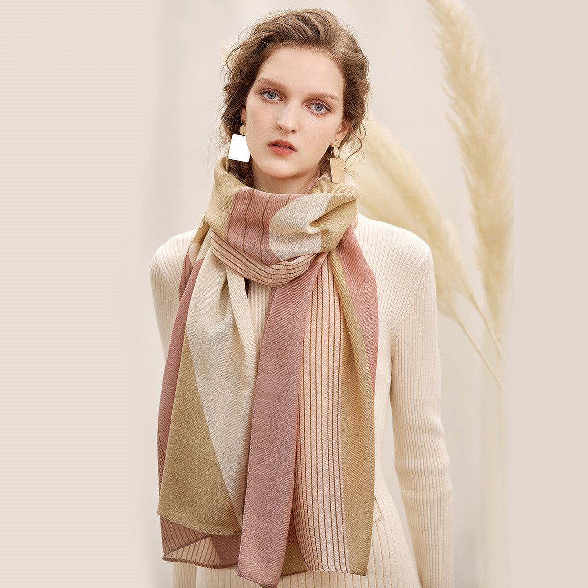 Women’s Luxury Wool Scarf - 190x60cm Rectangle Wrap (Multifunctional Winter Accessory, Jewel Tone Gift)