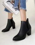 Damen-Stiefeletten mit Blockabsatz 👢 | 10 cm Schafthöhe 📏 | Schwarz/Gelbes PU-Leder ⚫🟡 (7 cm Plateau • Gummisohle)