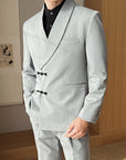 Men's Retro Solid Color Green Collar Suit Two-piece Set