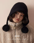Bonnet cagoule tricoté chaud en laine pour femme