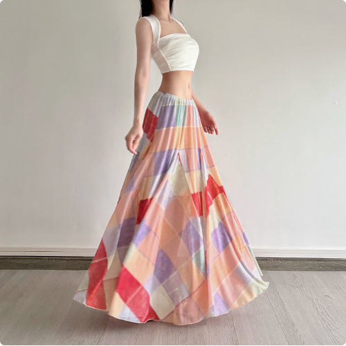 Women's Artistic Colorblock Plaid Skirt – Bold & Whimsical