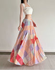 Women's Artistic Colorblock Plaid Skirt – Bold & Whimsical