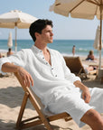 🌴 Men's Linen Beach Suit Set – Long Sleeve Shirt & Casual Shorts (6 Colors) – Breathable Summer Style