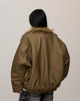 Manteau/veste en coton épais avec col en fourrure pour femme