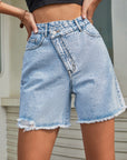 Women’s High-Waist Denim Shorts – Loose Fit Raw Edge Urban Style