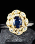 Women’s Natural Sapphire Inlaid S925 Sterling Silver Ring – Elegant Adjustable Luxury Design