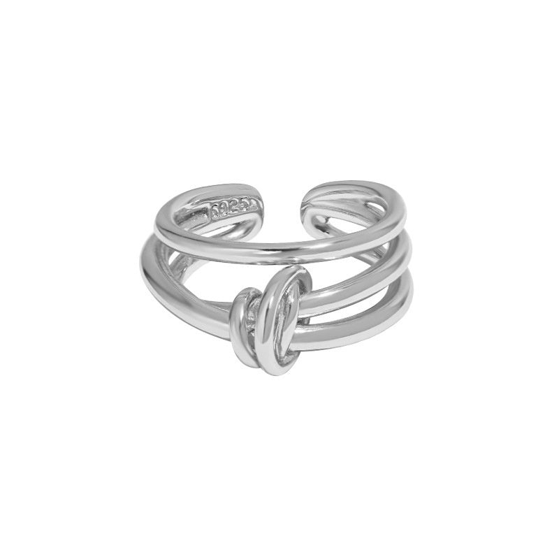 Women’s Multi-Layer Knotted S925 Sterling Silver Ring – Adjustable Open Design
