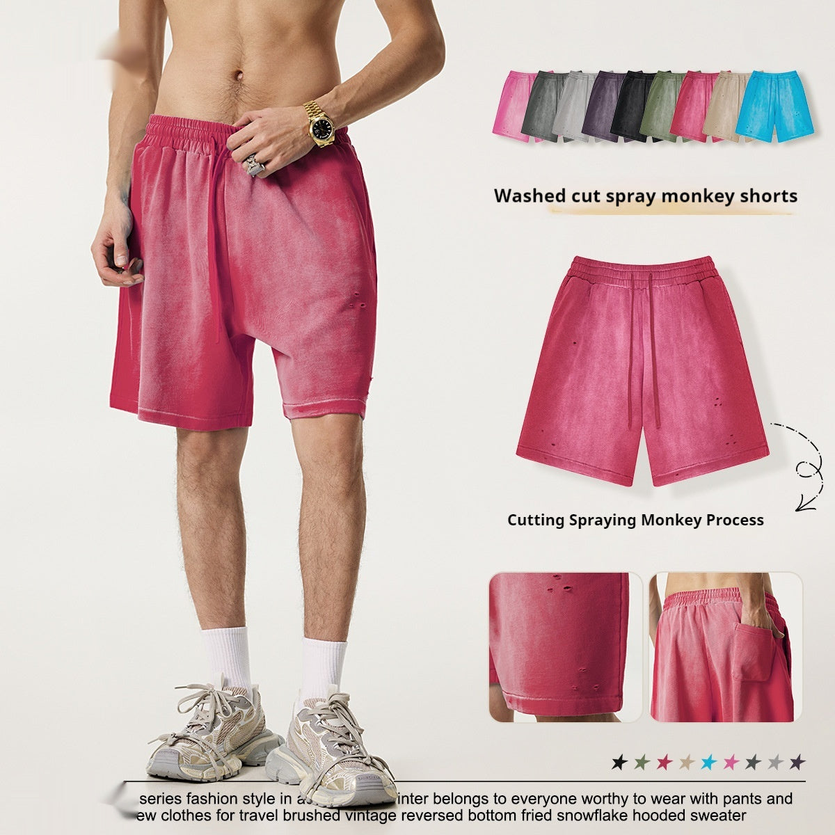Men’s Street Sports Loose Ripped Shorts – Retro Cotton Straight Casual Style