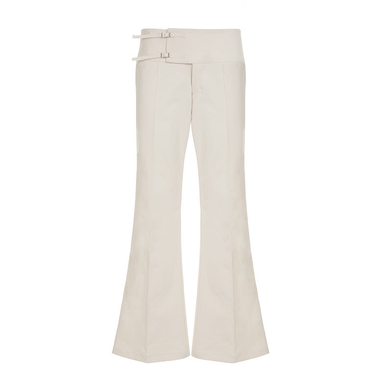 Women’s Loose Straight Pants – Metal Buckle Hip-Hugger