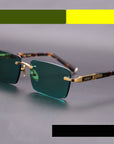 Dark Green Frameless Trimmed Sunglasses – Premium Crystal Lens (Gold/Grey/Mahogany Frames)