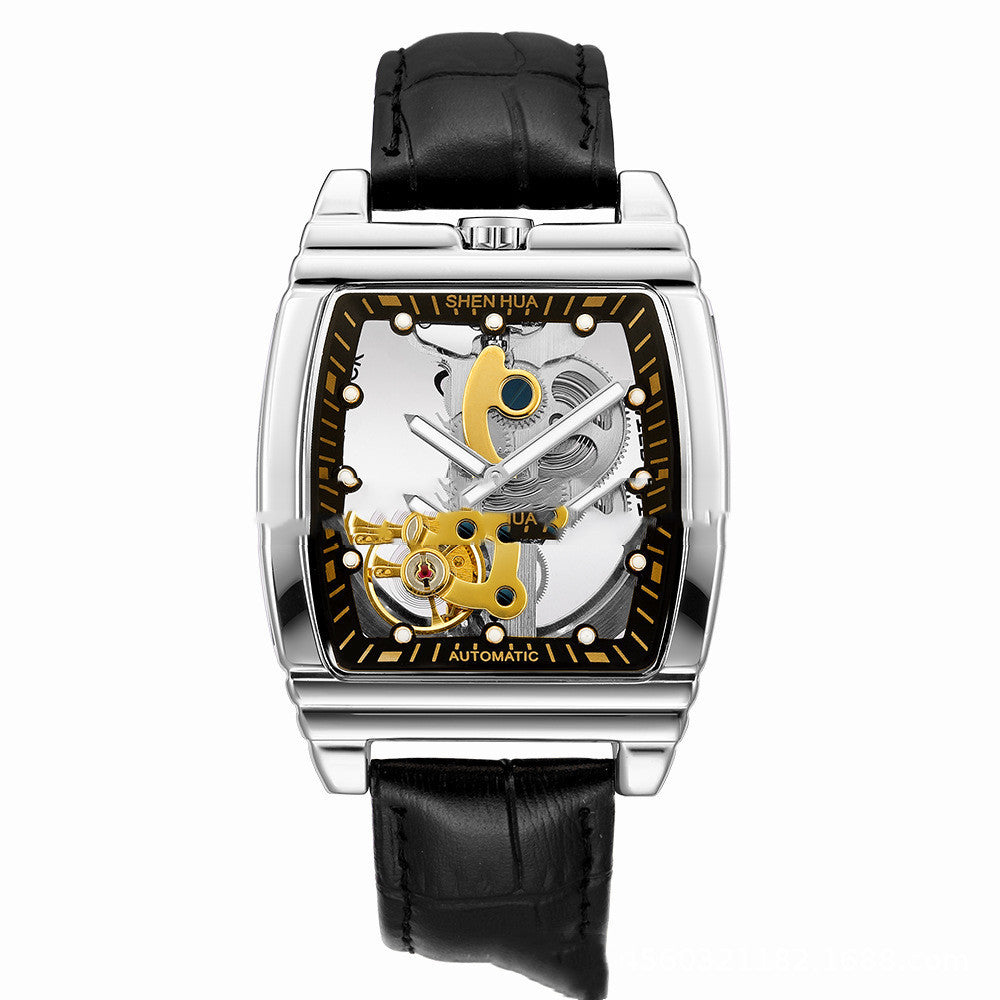 Men's Automatic Mechanical Watch – Barrel-Shaped Luminous Waterproof Chronograph