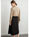 ✨ Women's 19 Momme Mulberry Silk Shirt – Light Champagne Office Essential (91% Silk + 9% Spandex) – Wrinkle-Resistant Luxury