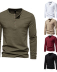 Winter New Long Sleeve T-shirt Men's Bamboo Cotton Solid Color Four Button Henry Collar Long Sleeve T-shirt Men